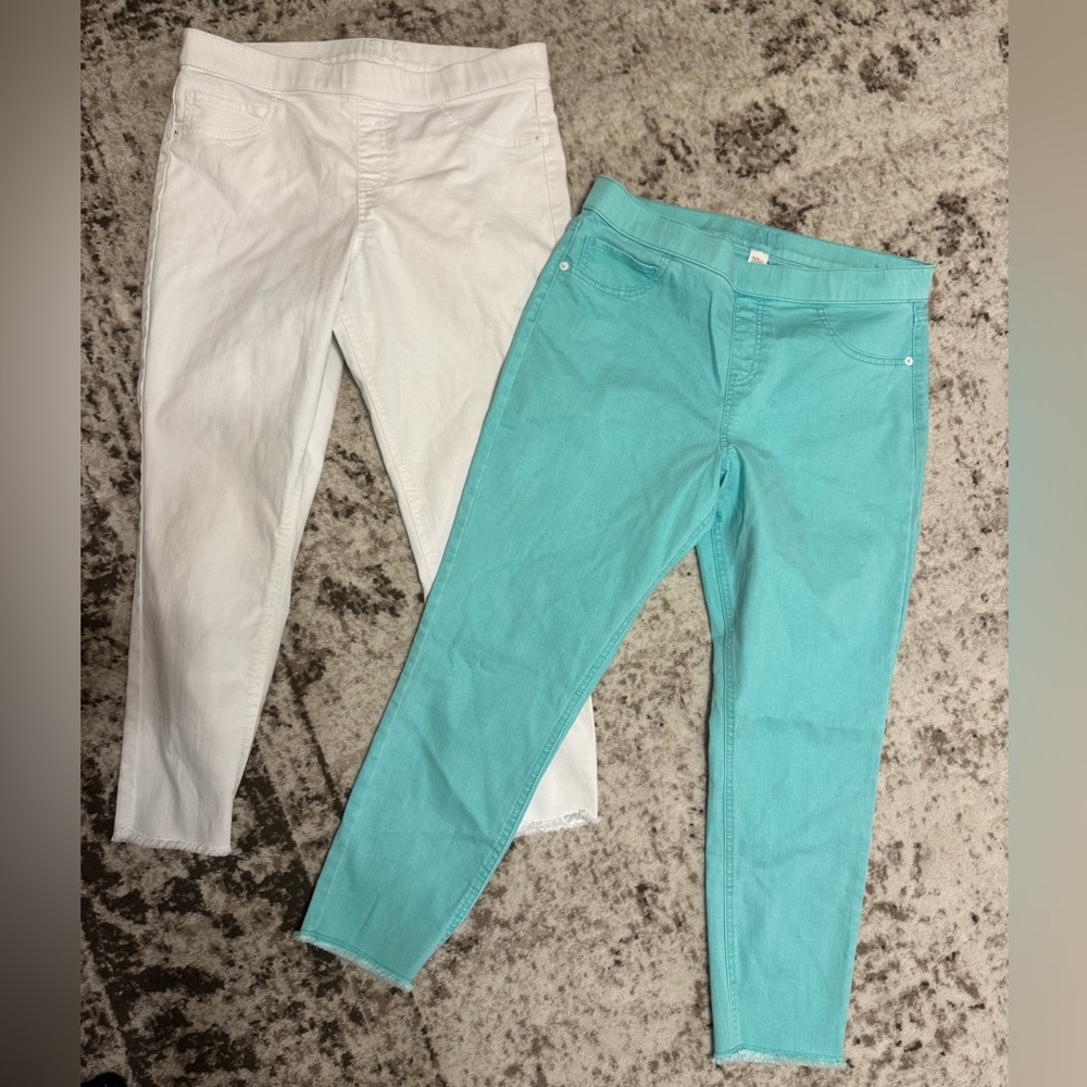 Two Pair Spring Bundle Girls Justice 20 Plus White Mint Ankle Jegging Pants